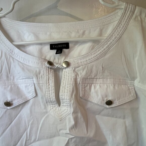 Talbots ss size 14 white blouse with brass button accents - Picture 3 of 6